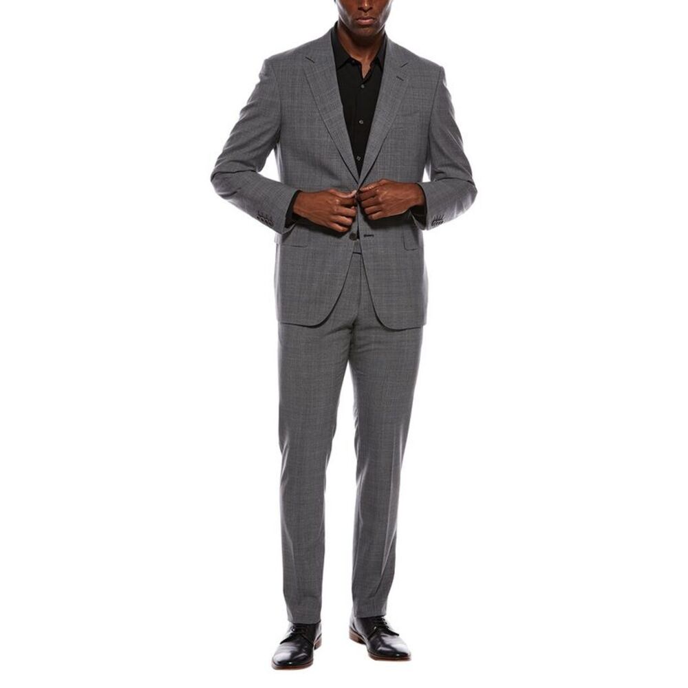 Canali Mens  2Pc Wool Suit With Flat Front Pant, Gray